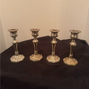 Vintage Brass & Silver-Tone Candlestick Set (4) – Made in India